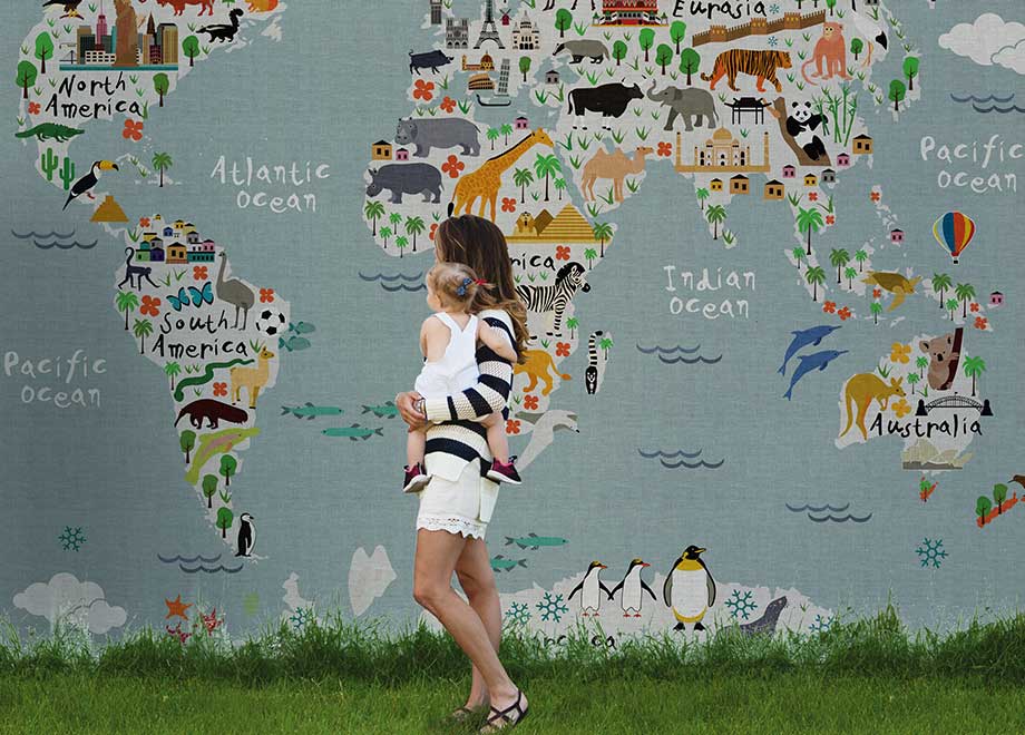 carta da parati-artistica moderna collezione colour me baby mappamondo a Varese
