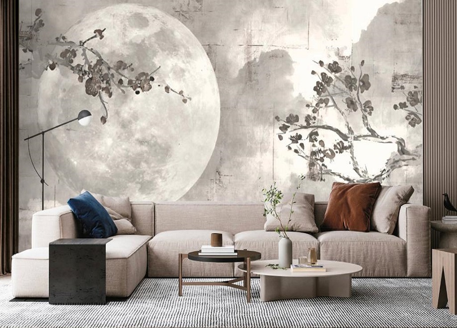 carta da parati-artistica moderna collezione fantasia luna e fiori a Varese